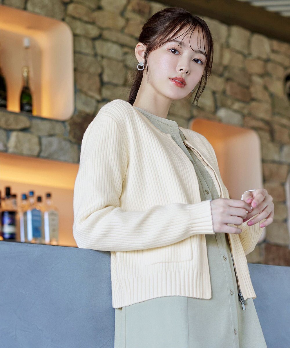 Tiaclasse L 【洗える】ダブルジップリブ編みカーディガン 