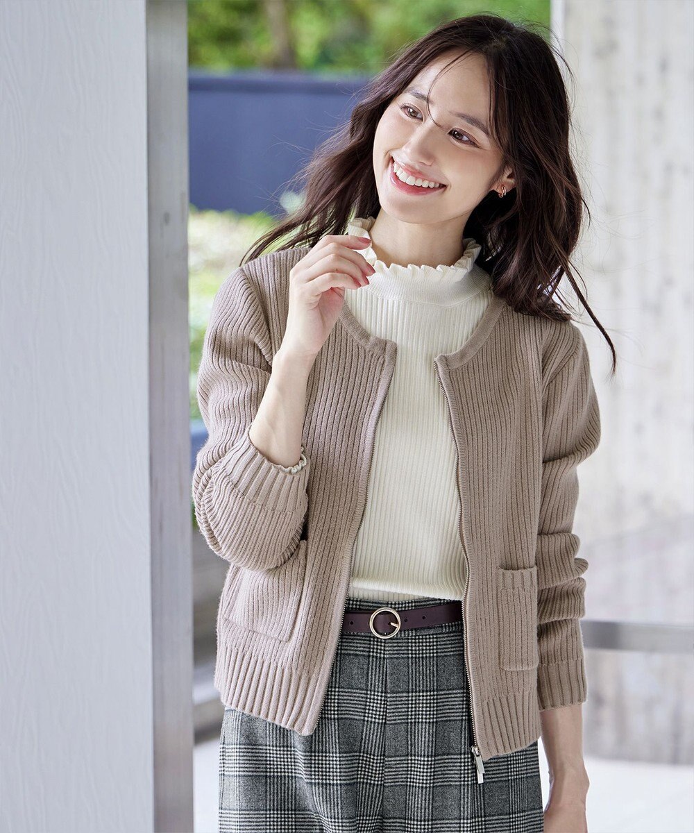 Tiaclasse L 【洗える】ダブルジップリブ編みカーディガン 