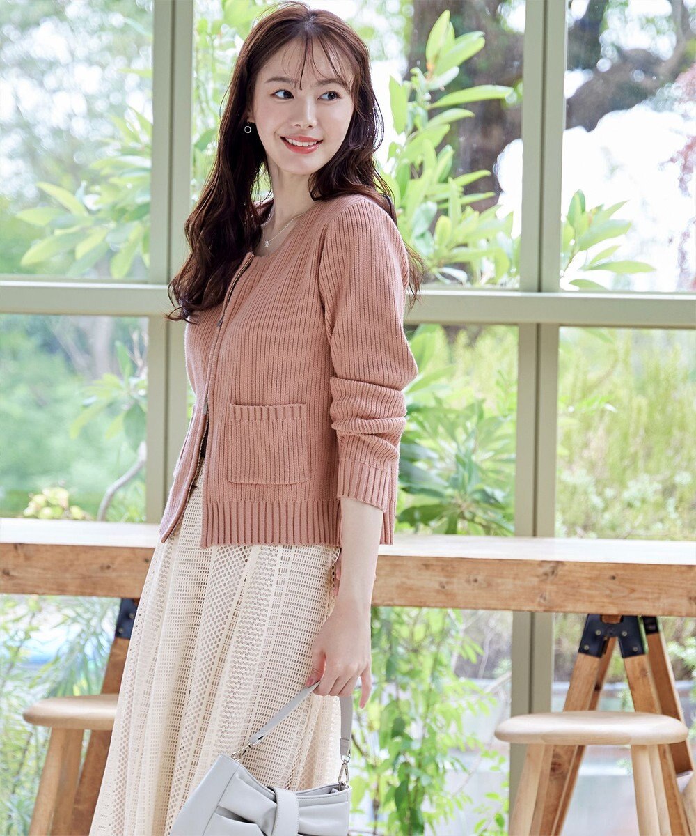 Tiaclasse L 【洗える】ダブルジップリブ編みカーディガン 