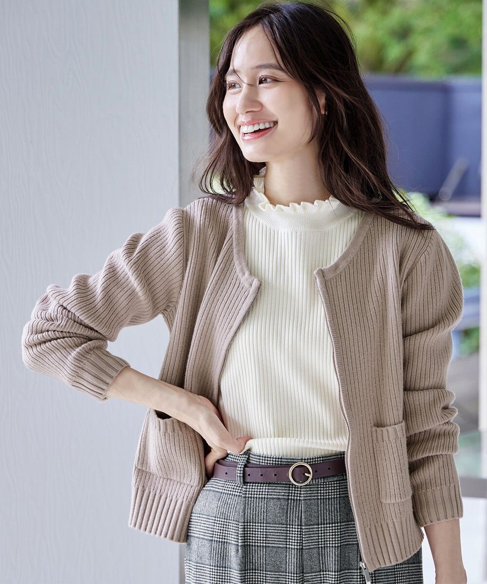 Tiaclasse L 【洗える】ダブルジップリブ編みカーディガン 