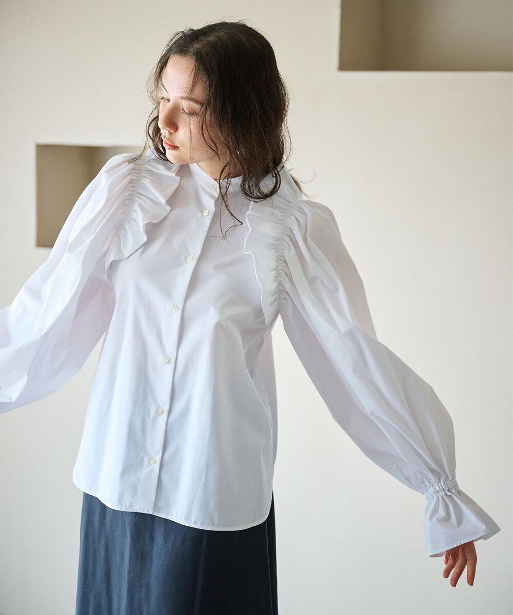 #Newans 【洗濯機可能/シワになりにくい】〈春名亜美さんコラボ〉ショルダーフリルブラウス 