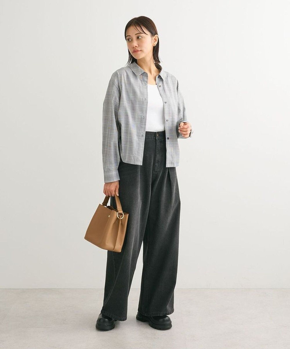 Green Parks サイドドロストショート丈シャツ（チェック） 