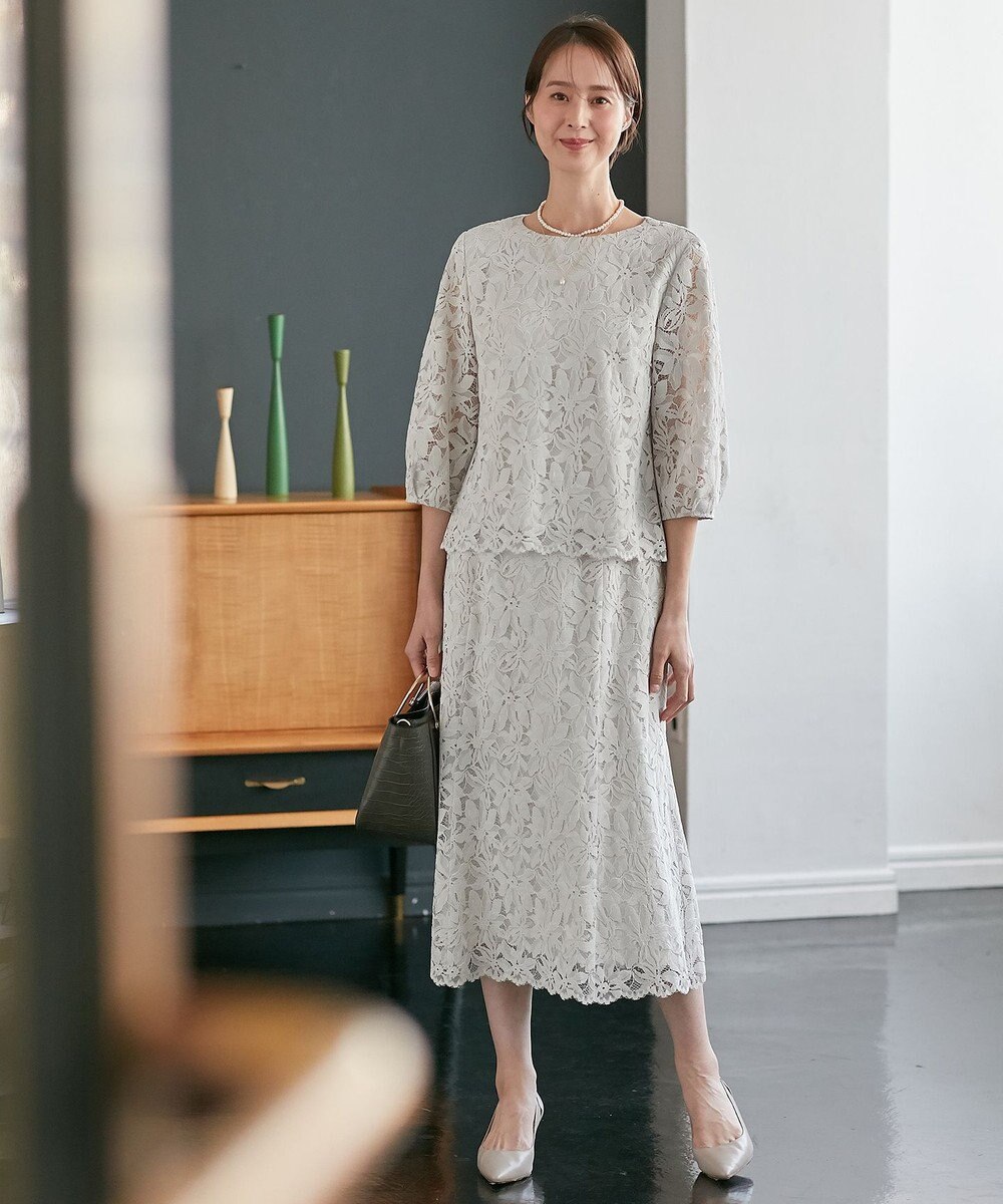 自由区 【XSサイズ～/洗える/セット可】フラワーコードレース ペプラムブラウス 