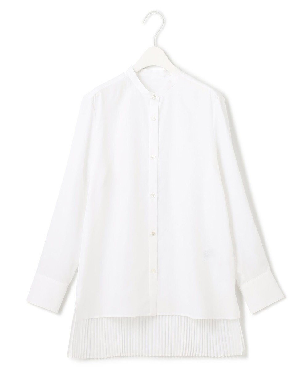 ICB 【洗える】 スパンローンプリーツ バンドカラーシャツ 