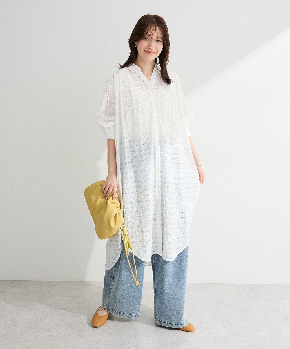 Green Parks シアーチェックシャツワンピース 