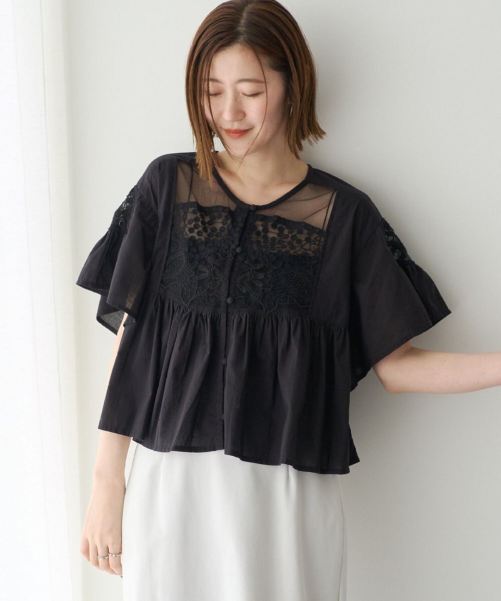 YECCA VECCA 刺繍レースブラウス 