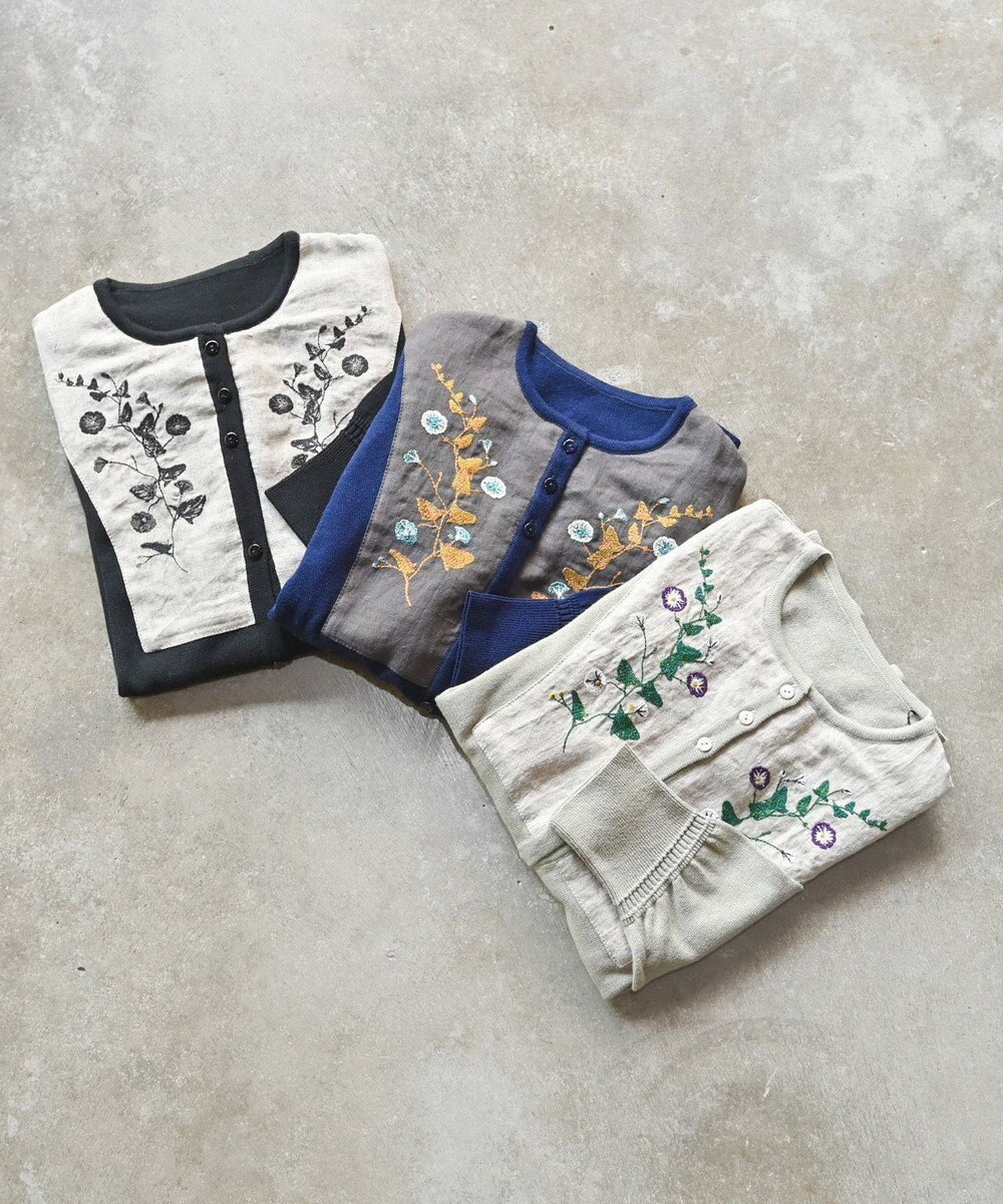 muuc 〈高品質スーピマ超長綿100%〉ヒルガオ刺繍 コットンカーディガン 