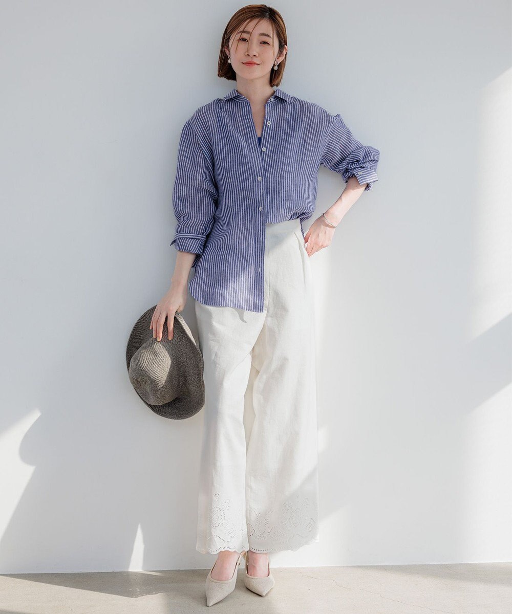 23区 L 【洗える】リネンエンブロイダリー ワイドパンツ 