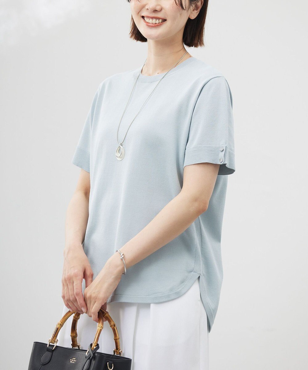 J.PRESS LADIES L 【洗える】COTTON POLYESTER 袖ボタン ニット 