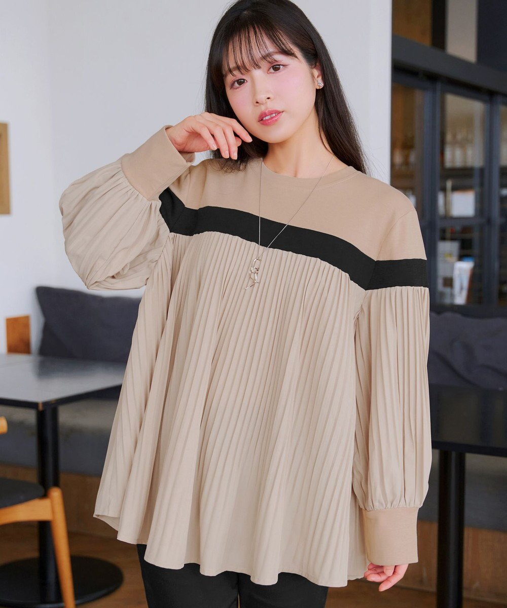 Tiaclasse 配色ラインプリーツプルオーバー 