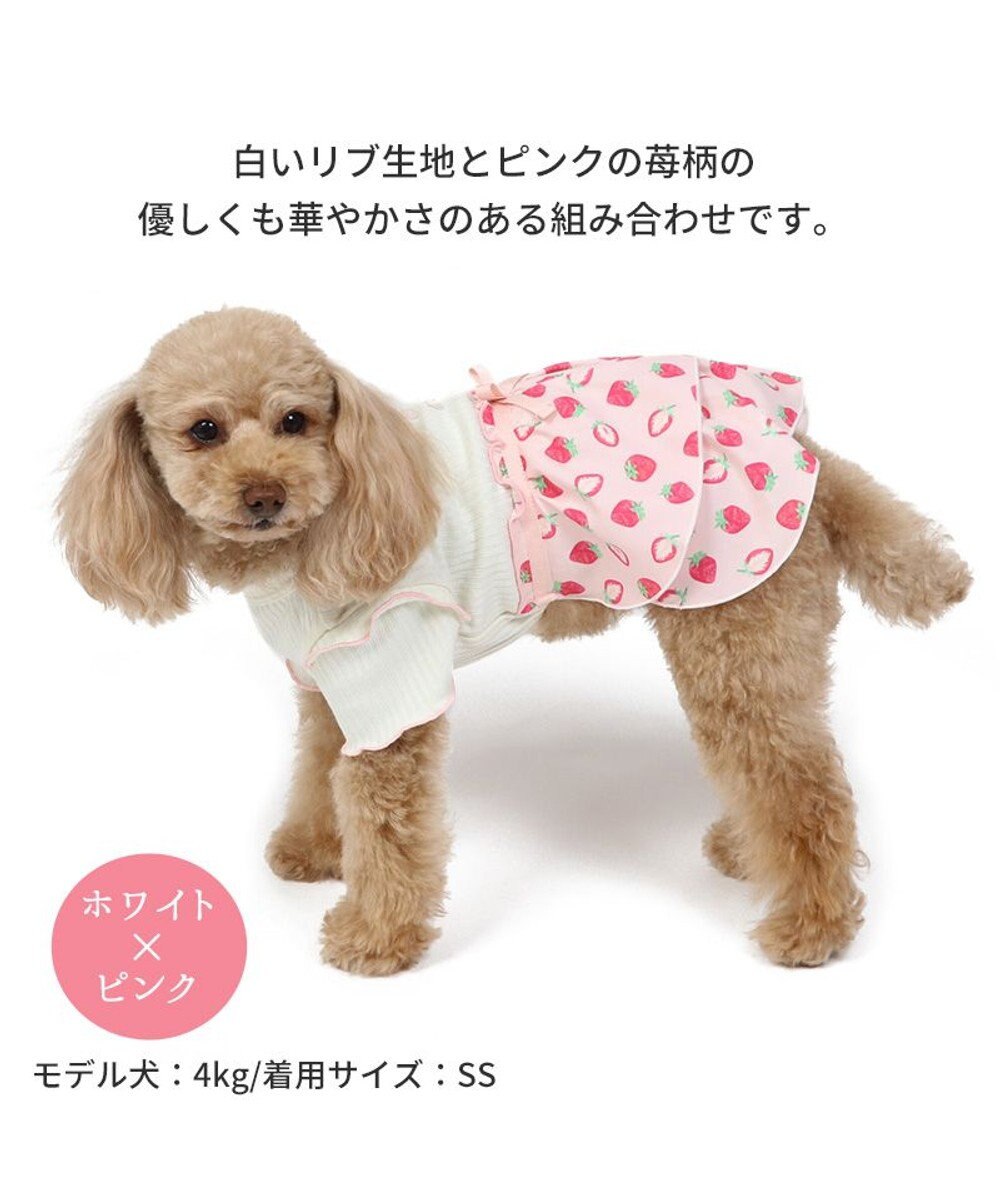 PET PARADISE 犬の服 犬 ワンピース 【小型犬】 苺柄 リブ ピンク レッド 