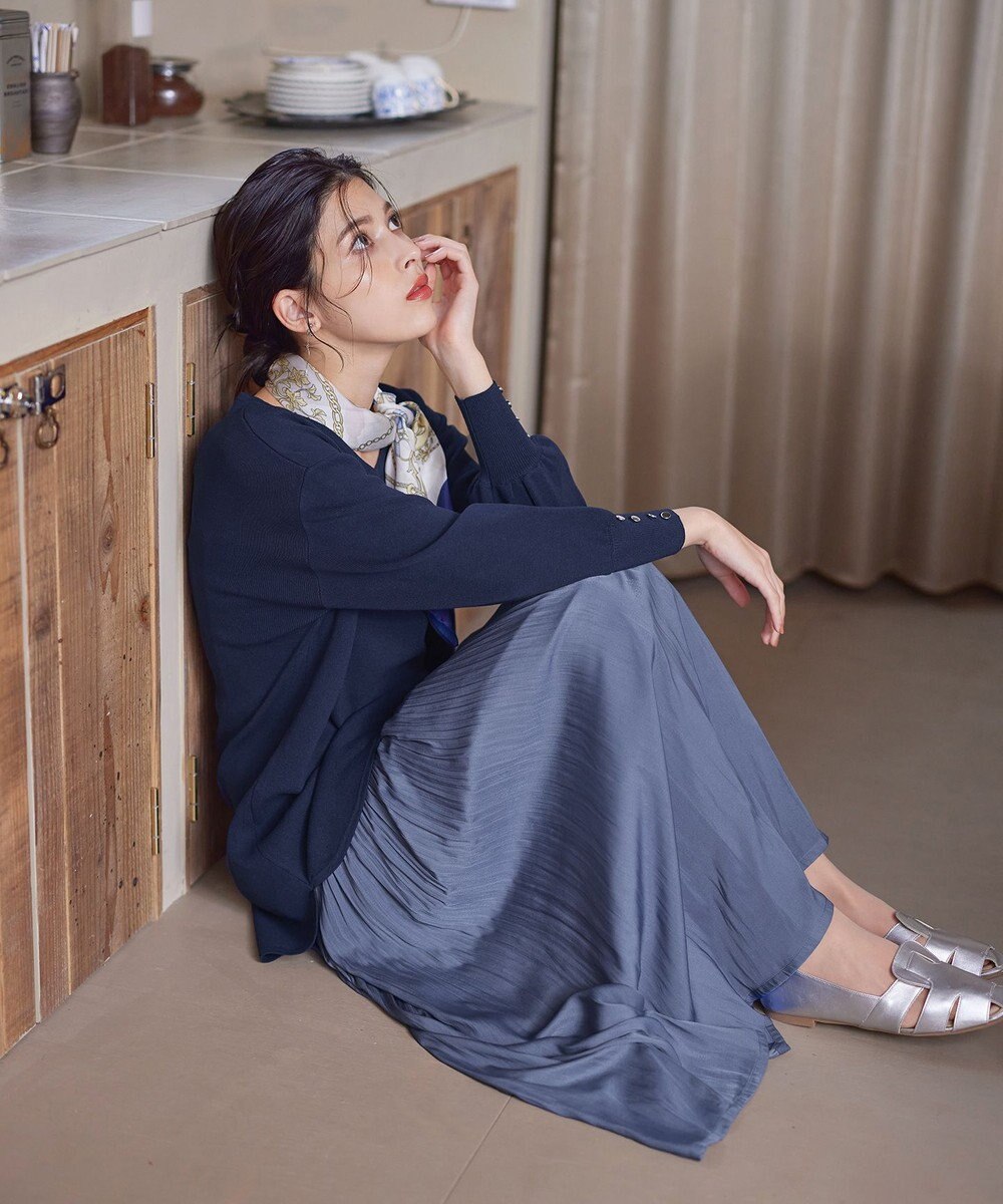 Tiaclasse 【洗える】Vネックラウンドヘムニットチュニック 