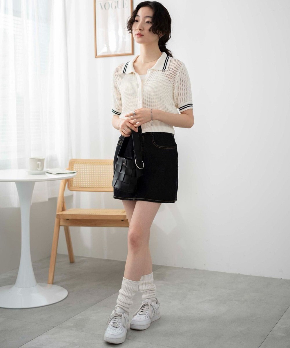 WEGO 襟付きメッシュニットショートカーデ 