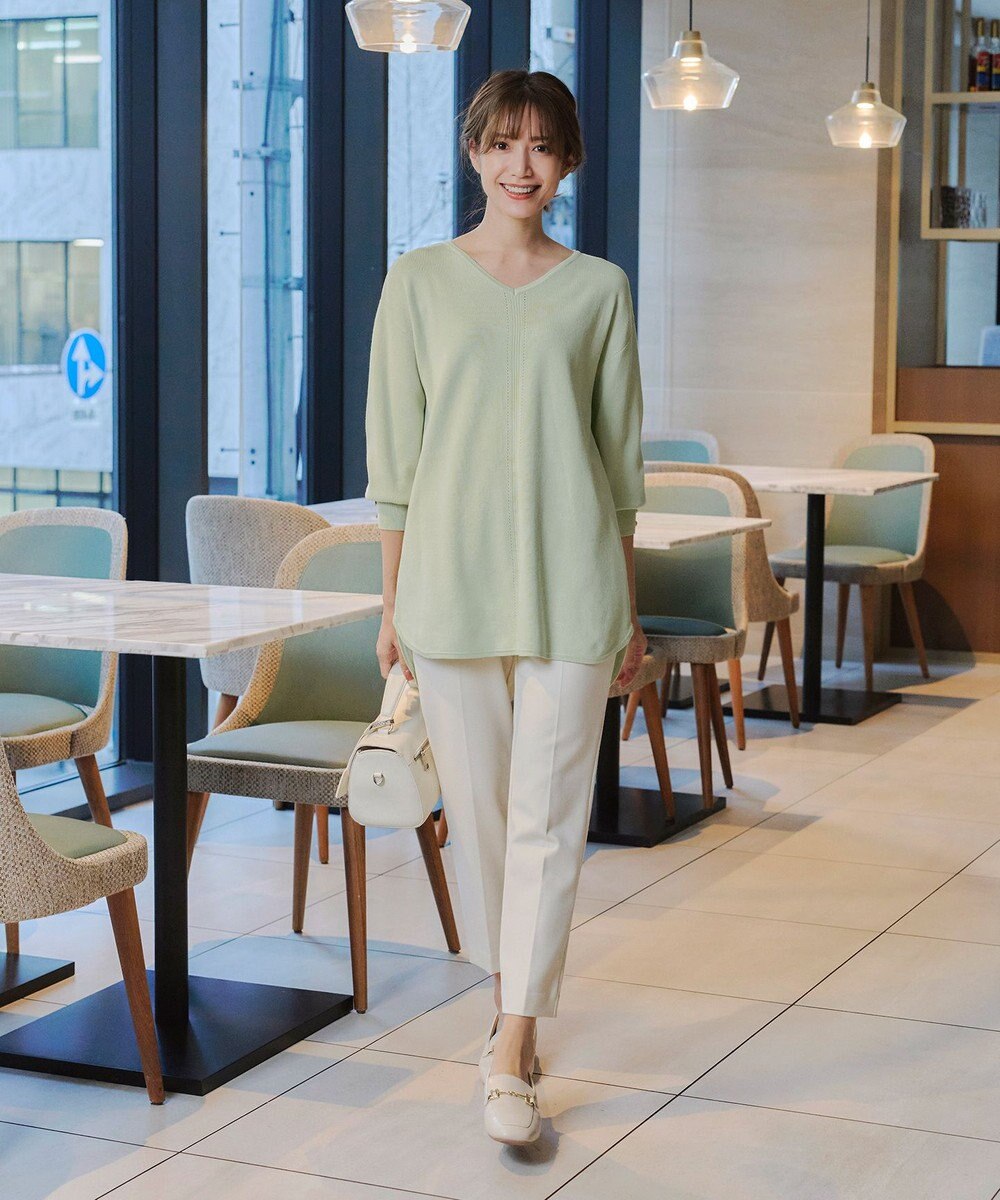 Tiaclasse 【洗える】Vネックラウンドヘムニットチュニック 
