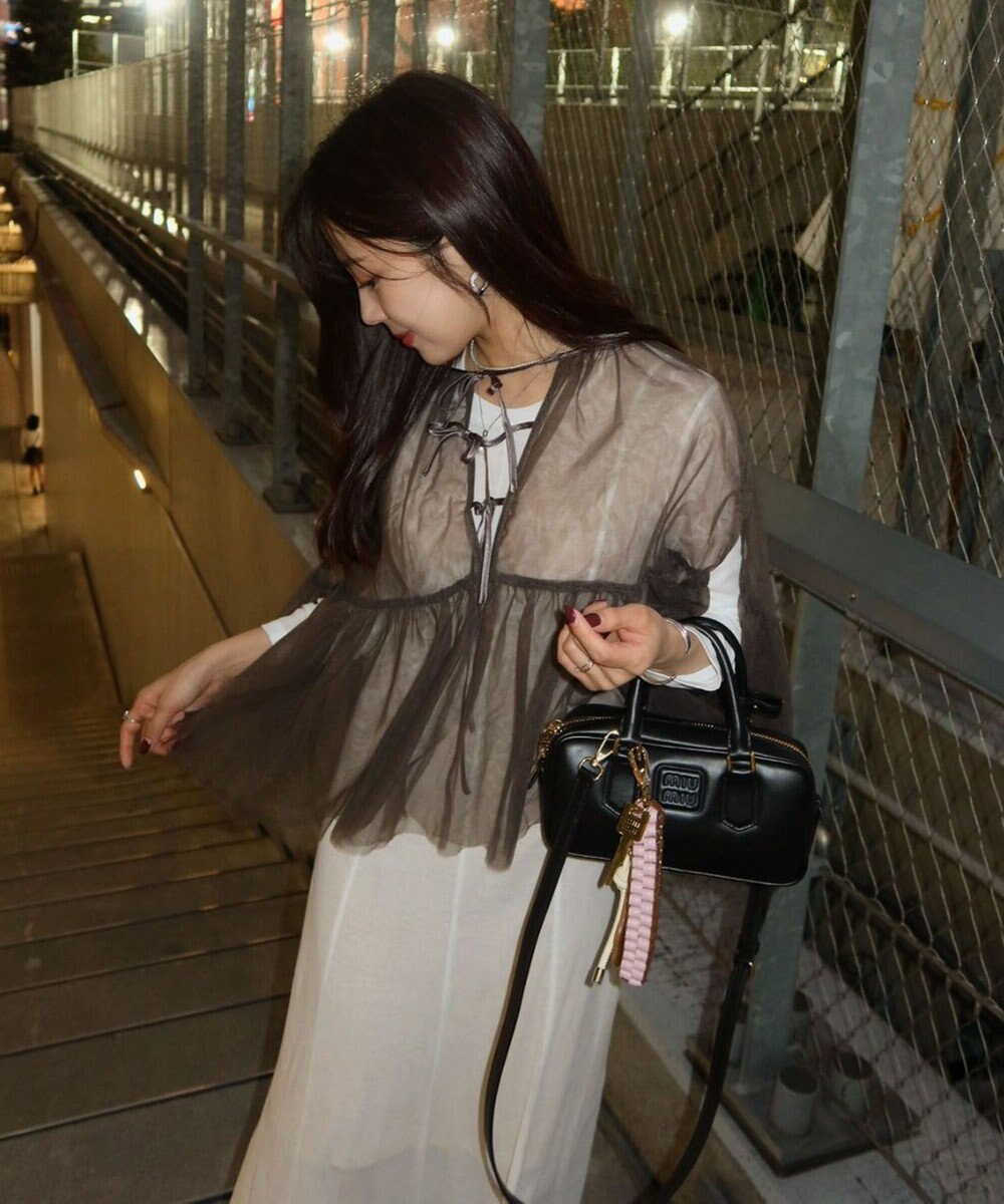 Green Parks リボンチュールデザインブラウス 