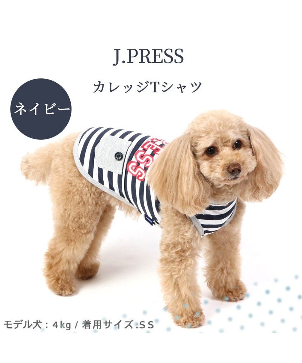 PET PARADISE 犬の服 春夏 ひんやり クール メッシュ 接触冷感 虫除け  J.PRESS カレッジ  Tシャツ 【小型犬】ネイビー オレンジ クールマックスエコメイド 