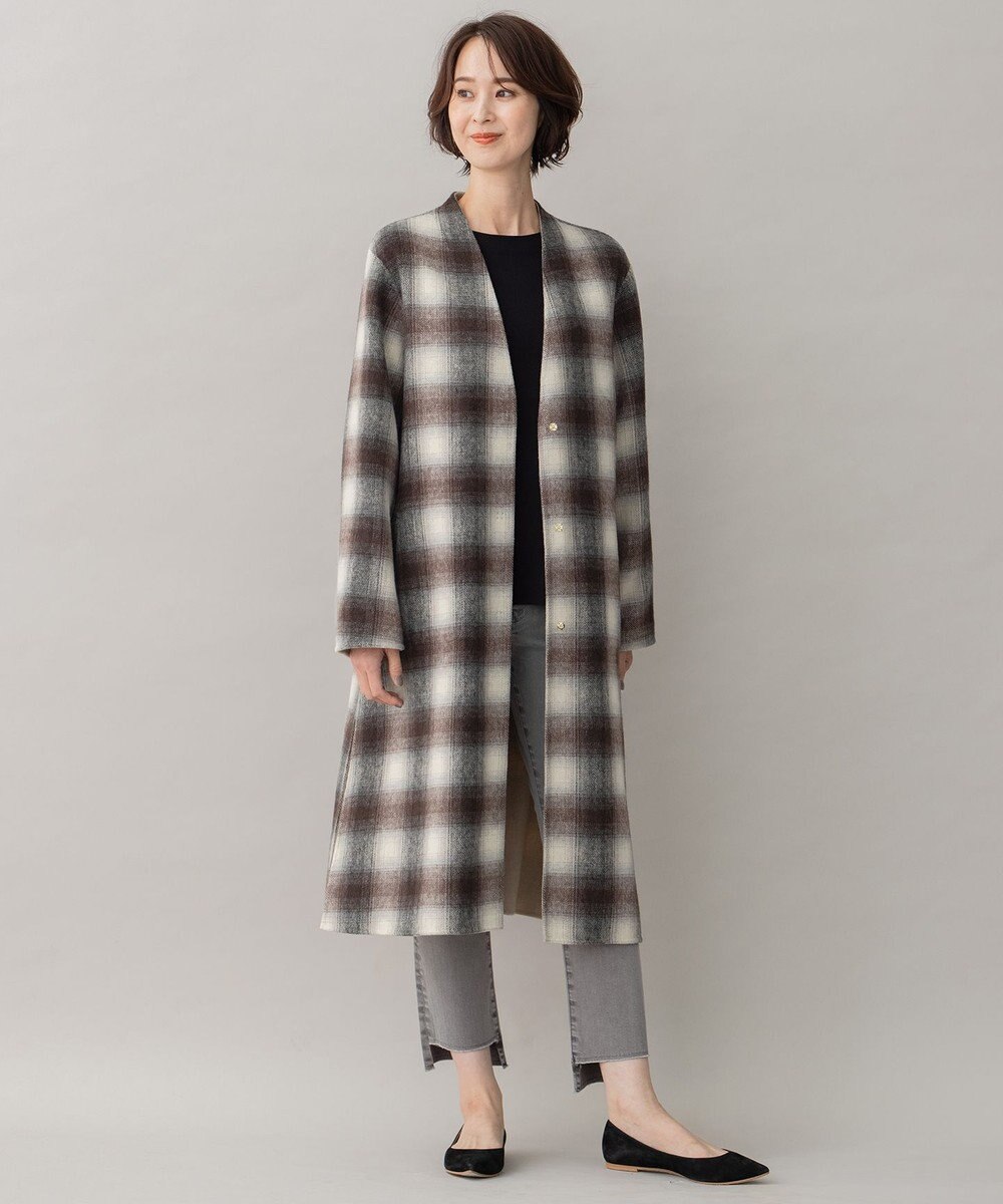 自由区 【リバーシブル】ウールリバー ノーカラーロングコート 