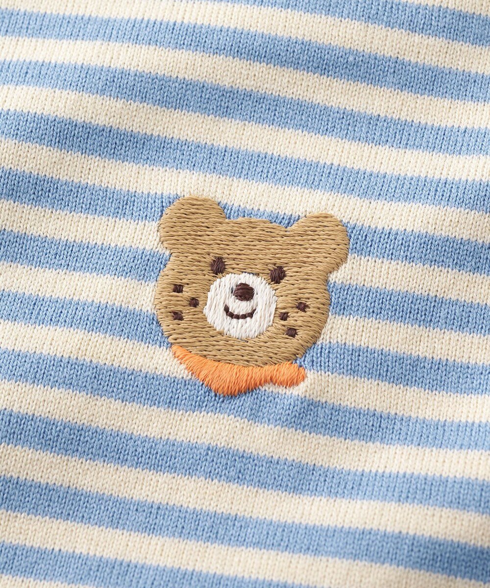 MIKI HOUSE HOT BISCUITS ワンポイント刺繍 みじんボーダー 長袖Tシャツ 