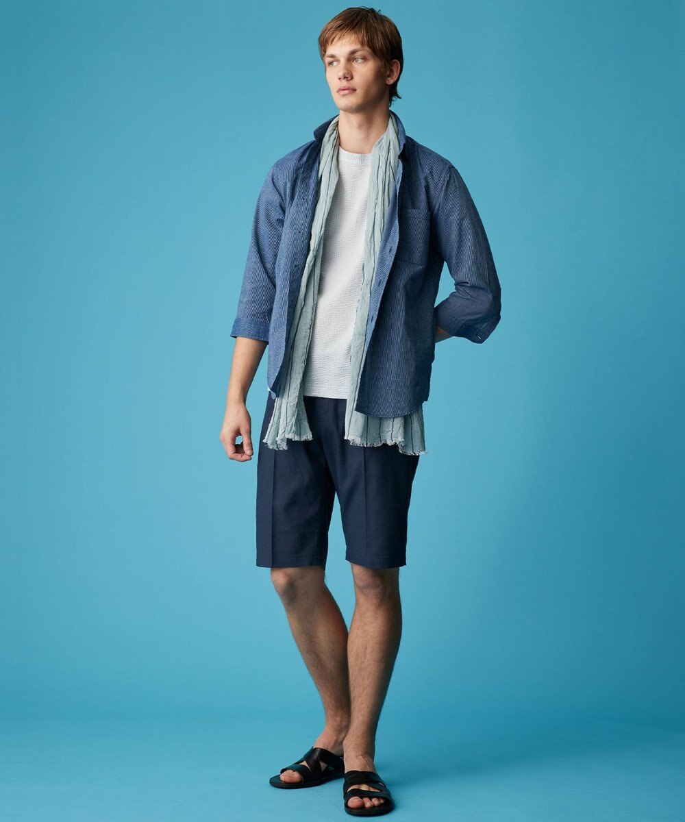 JOSEPH ABBOUD 【ウエストも伸びる/清涼/ストレッチ】ストレッチリネンシャンブレーショートパンツ 