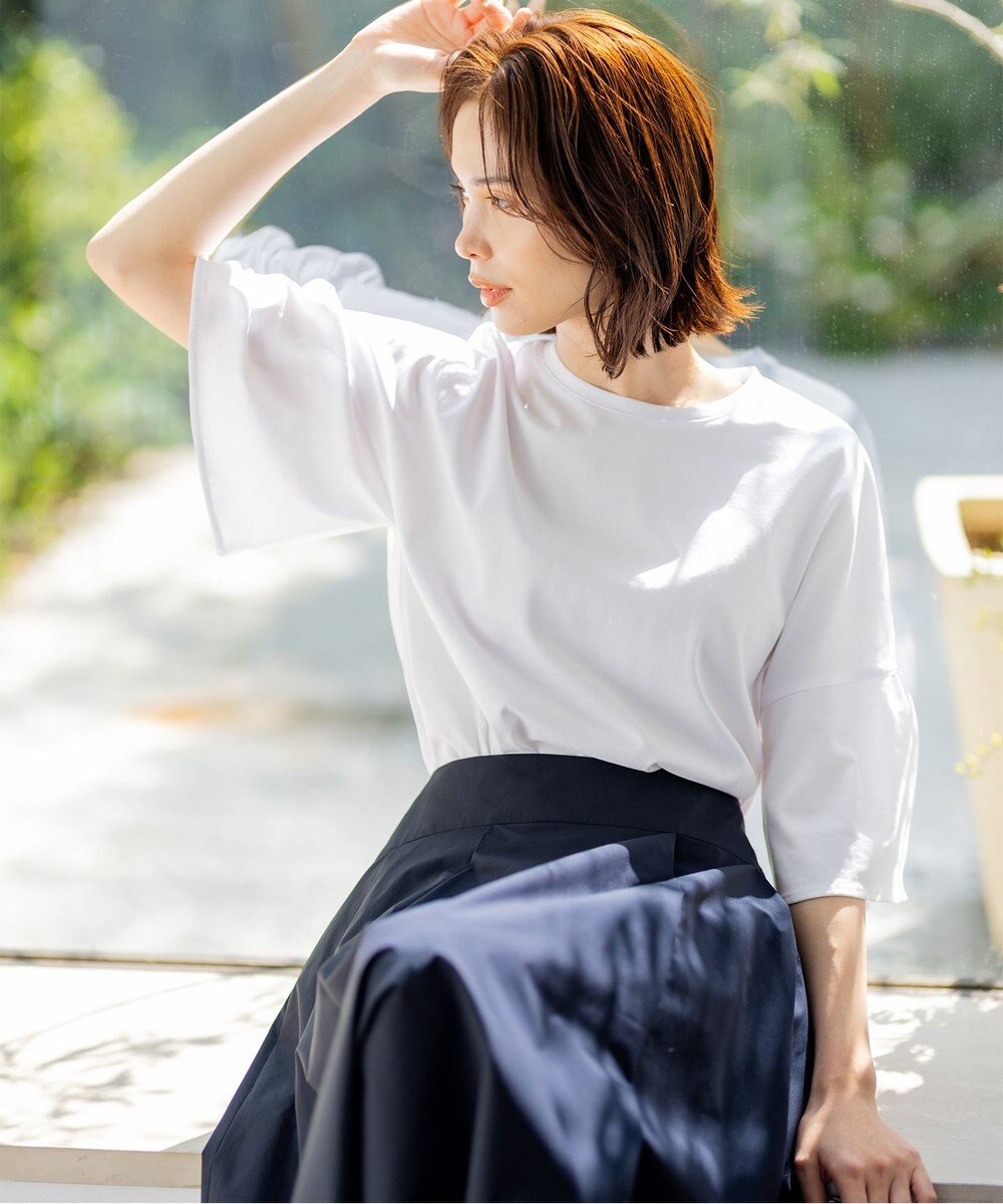 組曲 【汗ジミ防止・撥水】GIZAプレーティング天竺 袖フレア Tシャツ 