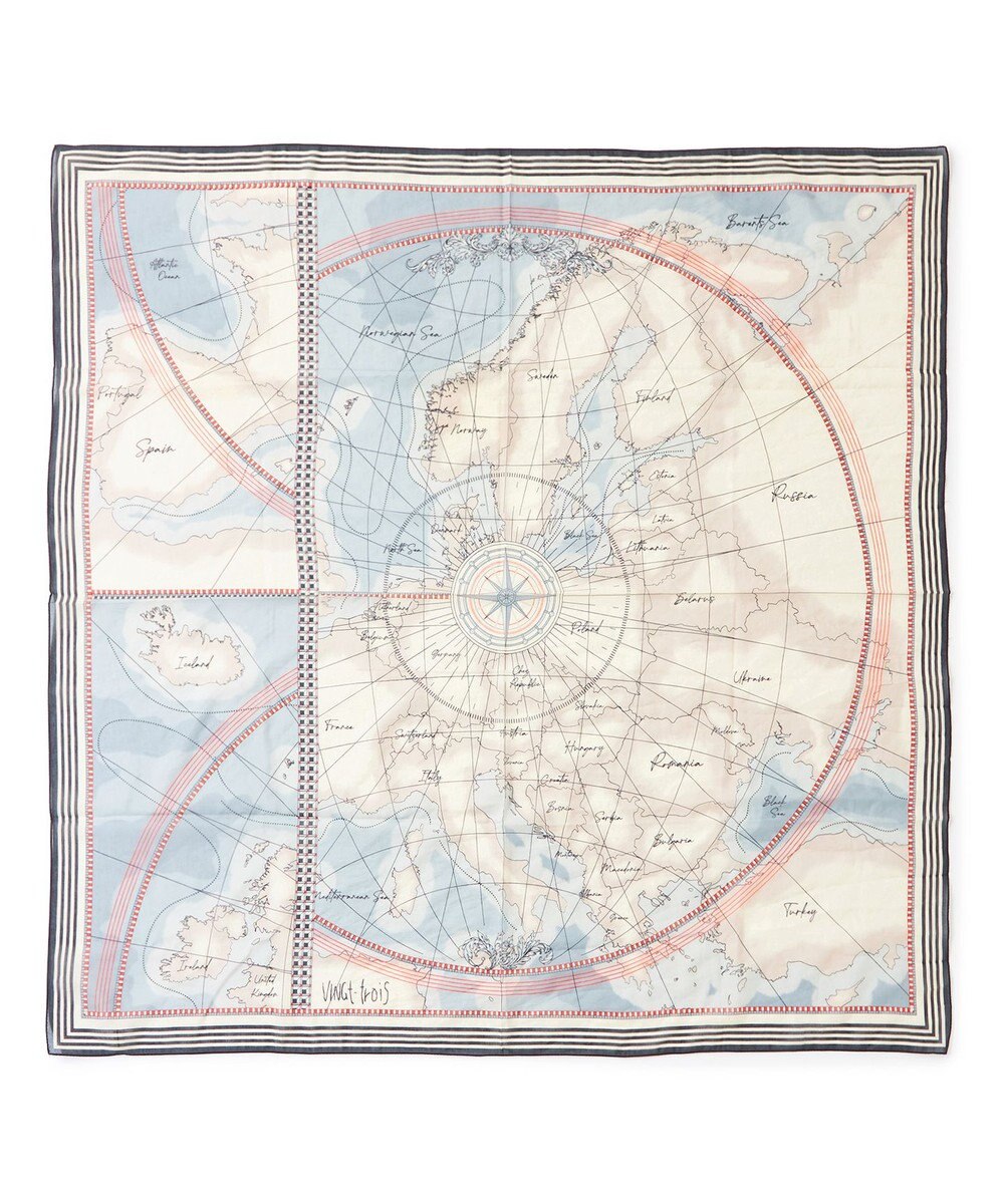 23区 【先行予約】コットンシルク マップ柄 ストール 