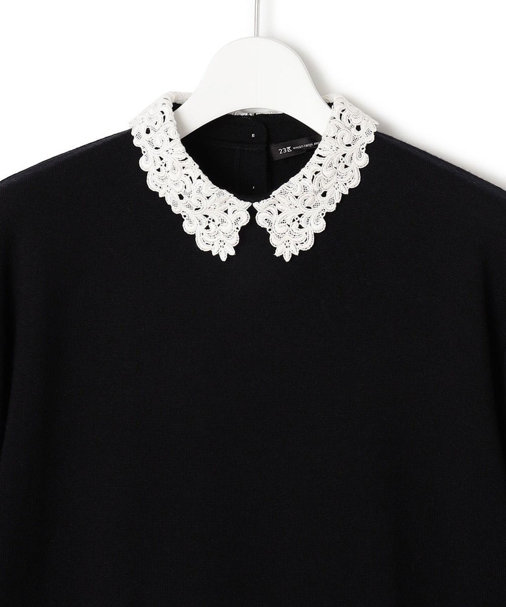 23区 【洗える】エンブロイダリー フラワーレースコンビ ニット 