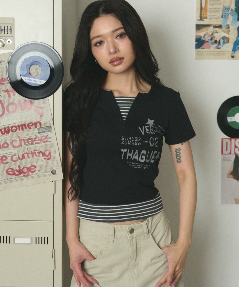 WEGO ストライプレイヤードクロップドT 