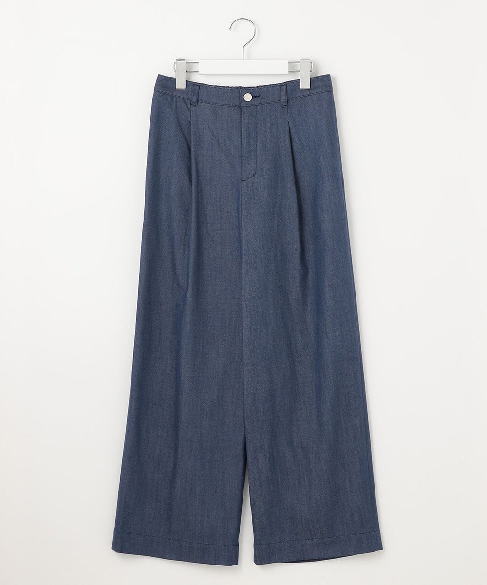 J.PRESS LADIES L 【洗える】セルロースシャンブレー ワイド パンツ 