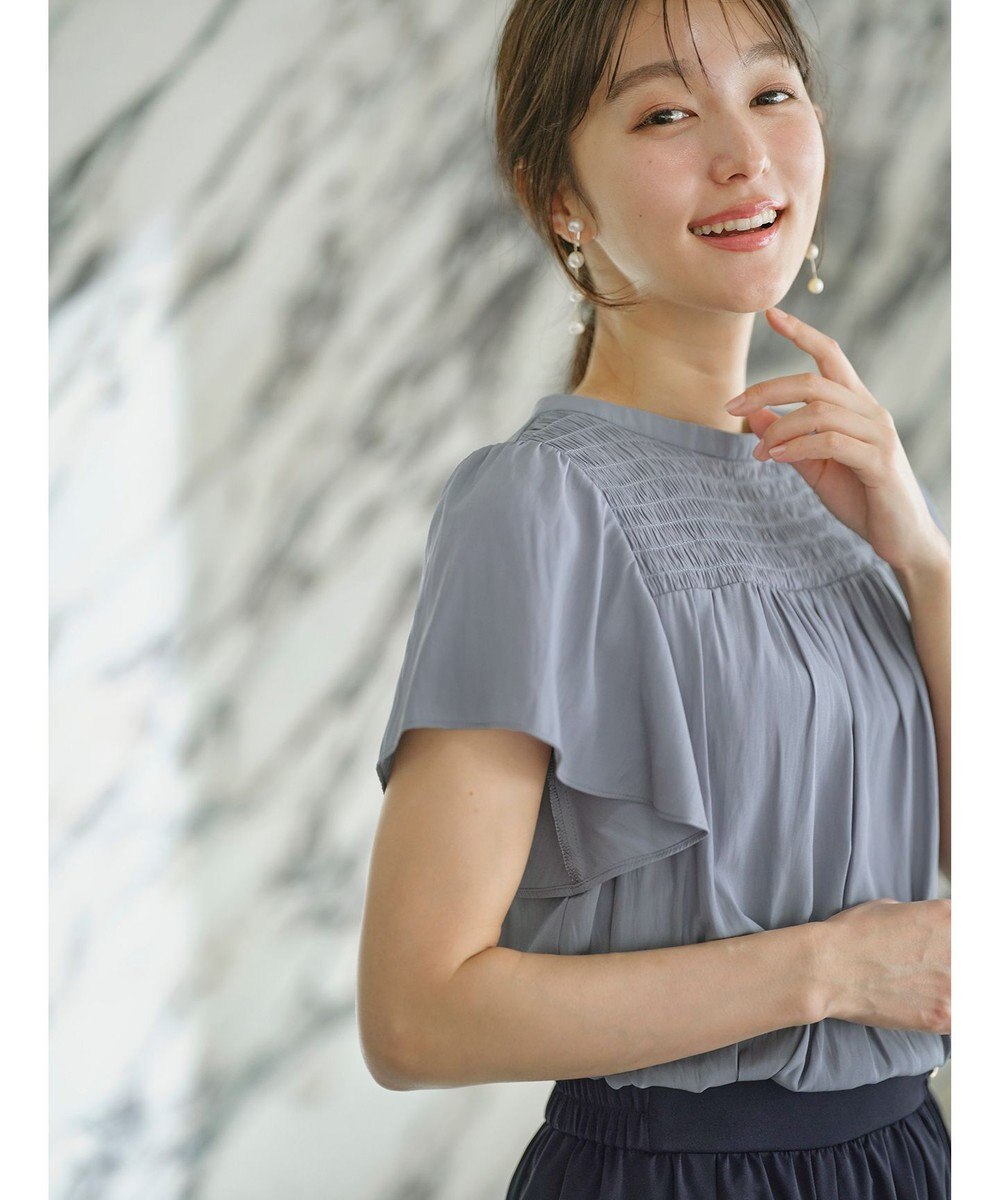 ANY SIS L 【洗える】シャーリングツヤ ブラウス 