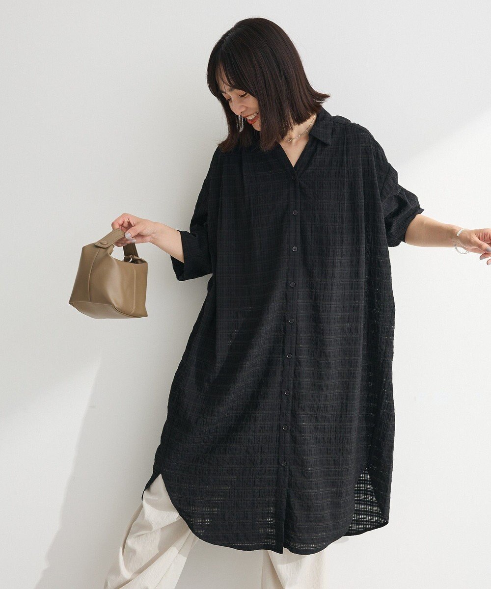 Green Parks シアーチェックシャツワンピース 