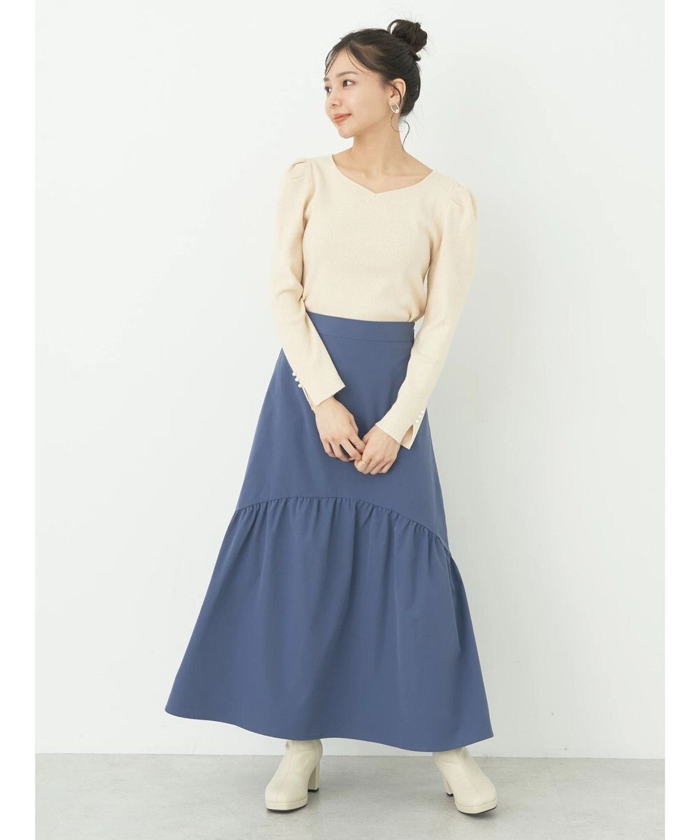 earth music&ecology ハートネック袖パールニットプルオーバー 