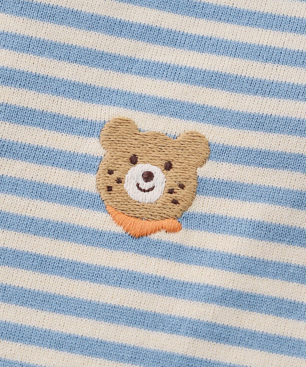 MIKI HOUSE HOT BISCUITS ワンポイント刺繍 みじんボーダー カバーオール 
