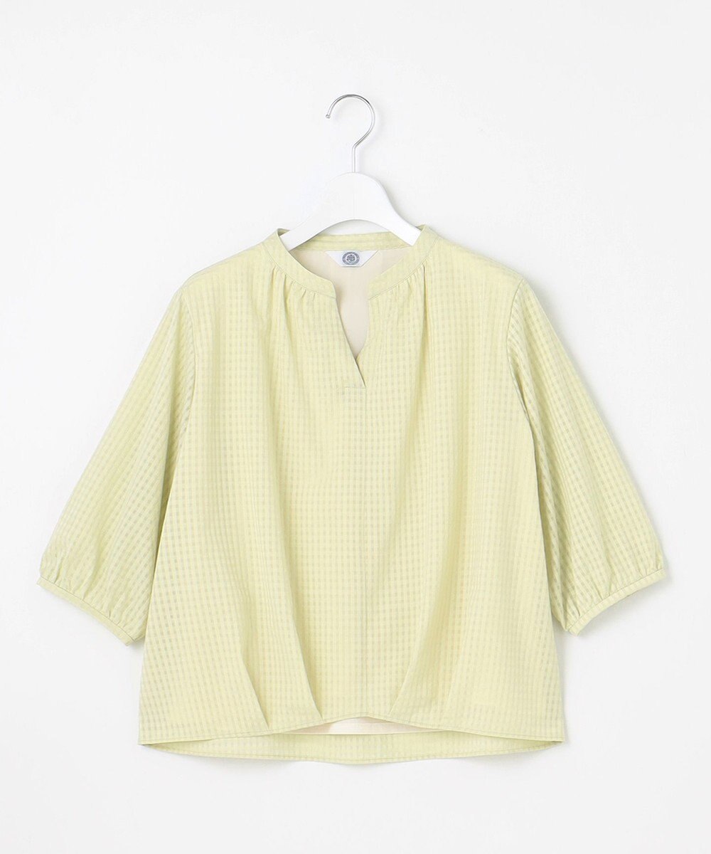 J.PRESS LADIES 【洗える】コットンブレンドチェック バンドカラー カットソー 