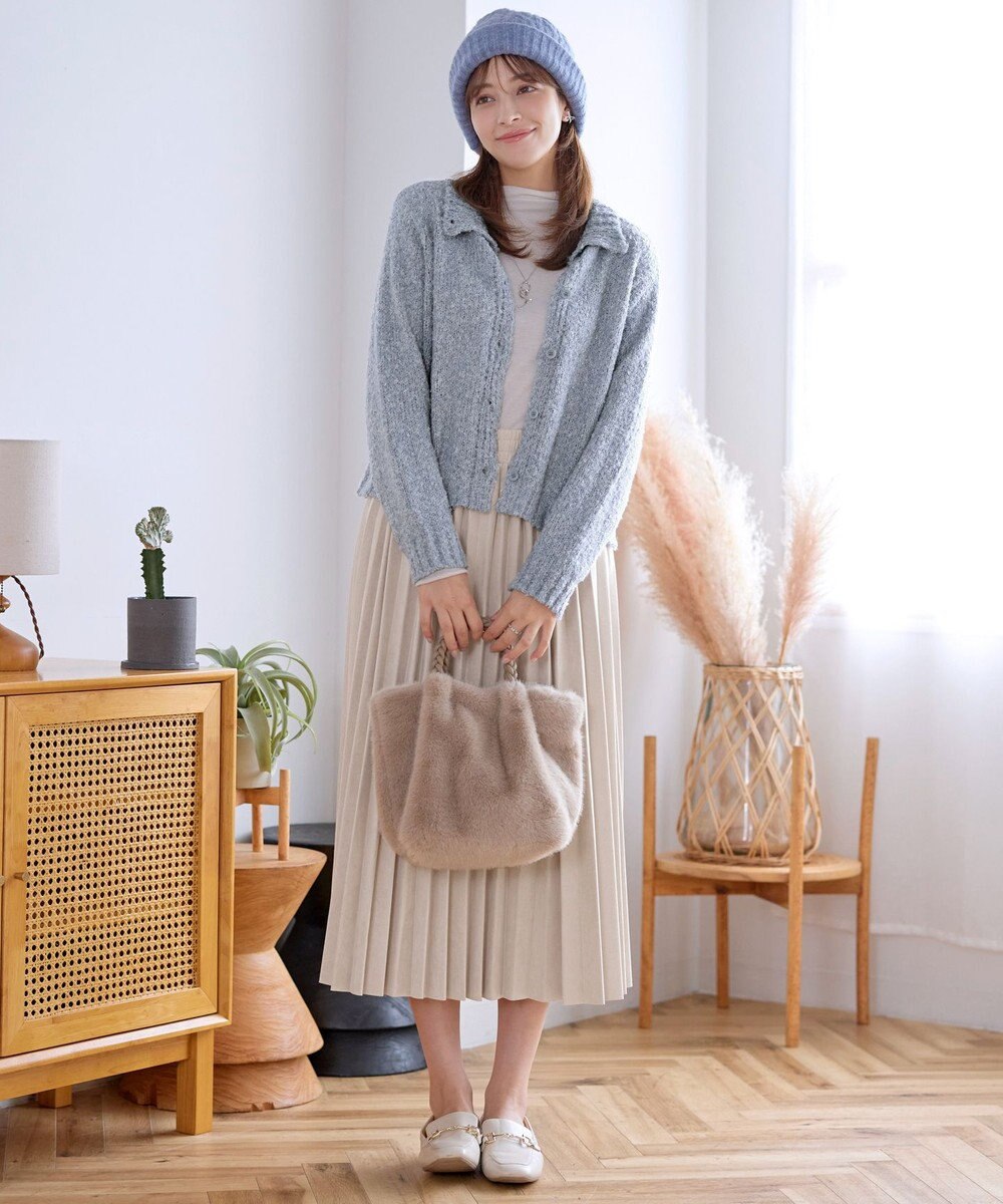 Tiaclasse 【着丈が選べる】ハイネックブークレカーディガン 