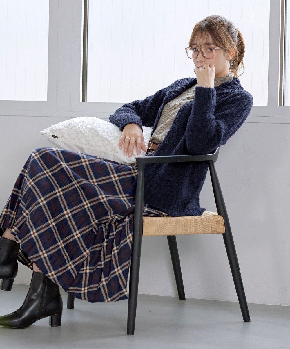 Tiaclasse 【着丈が選べる】ハイネックブークレカーディガン 