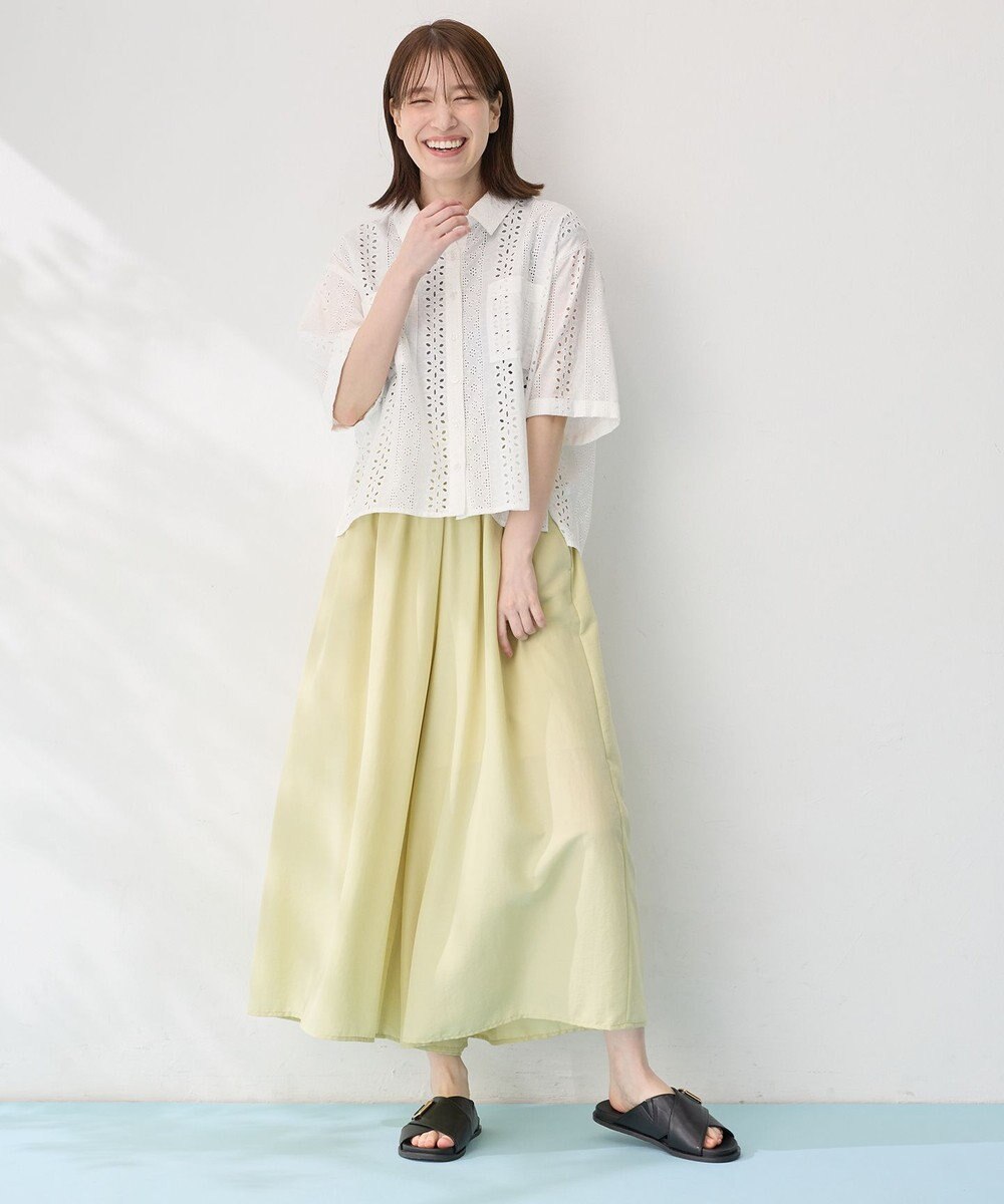 ANY L 【洗濯機可/ウエストゴム/UVケア】スパンボイル撥水スカートパンツ 