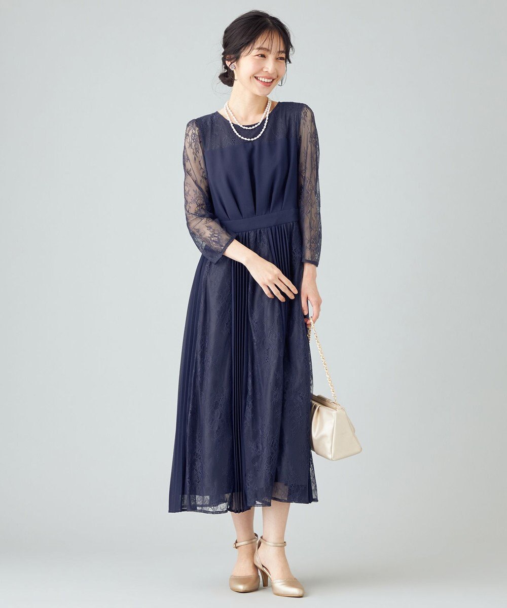 ANY SIS 【洗える】プリーツMIXレース ドレス 