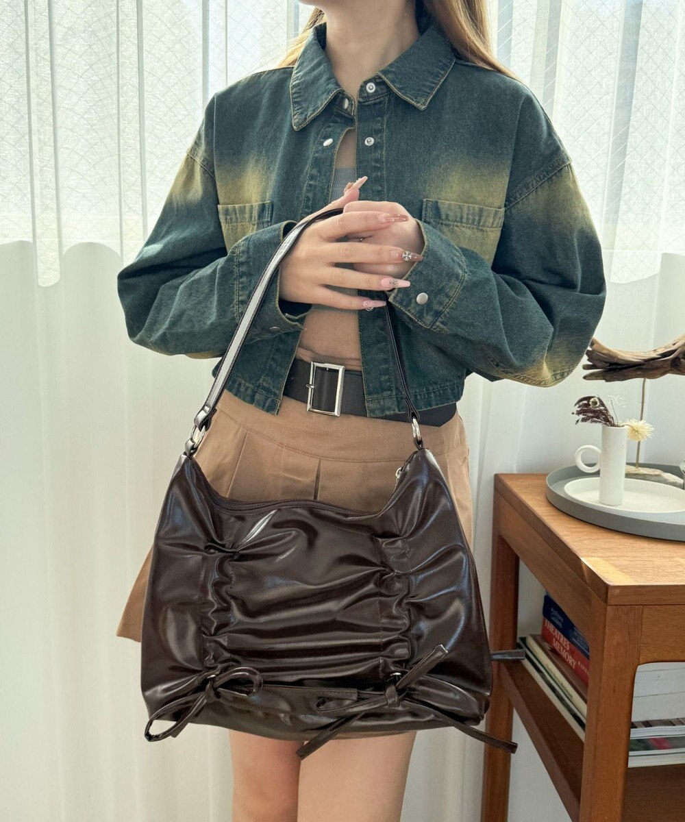 WEGO ギャザーリボンハーフムーンバッグ 