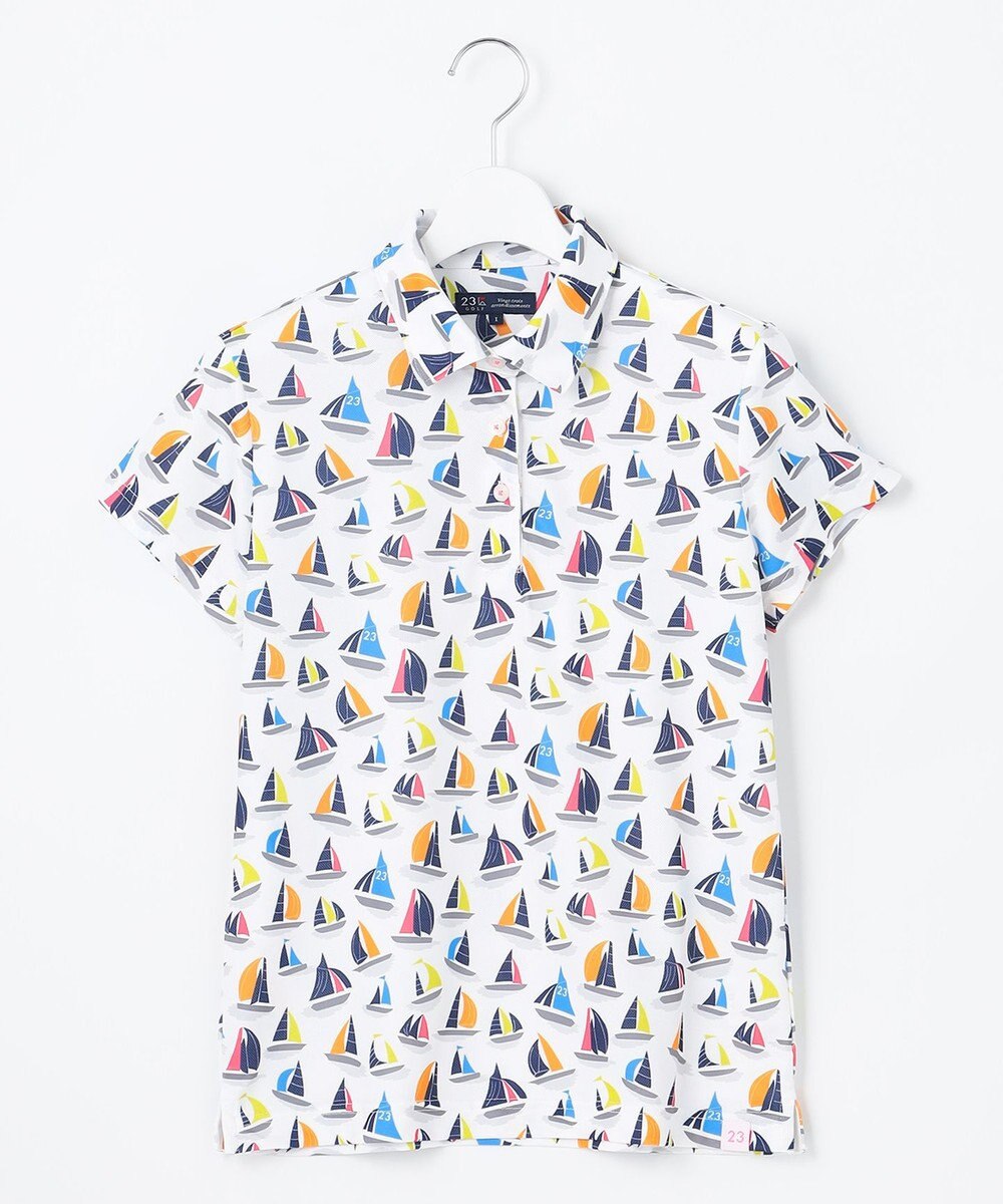 23区GOLF 【WOMEN】【吸水速乾・UVケア】マルチヨットプリント 半袖ポロシャツ 