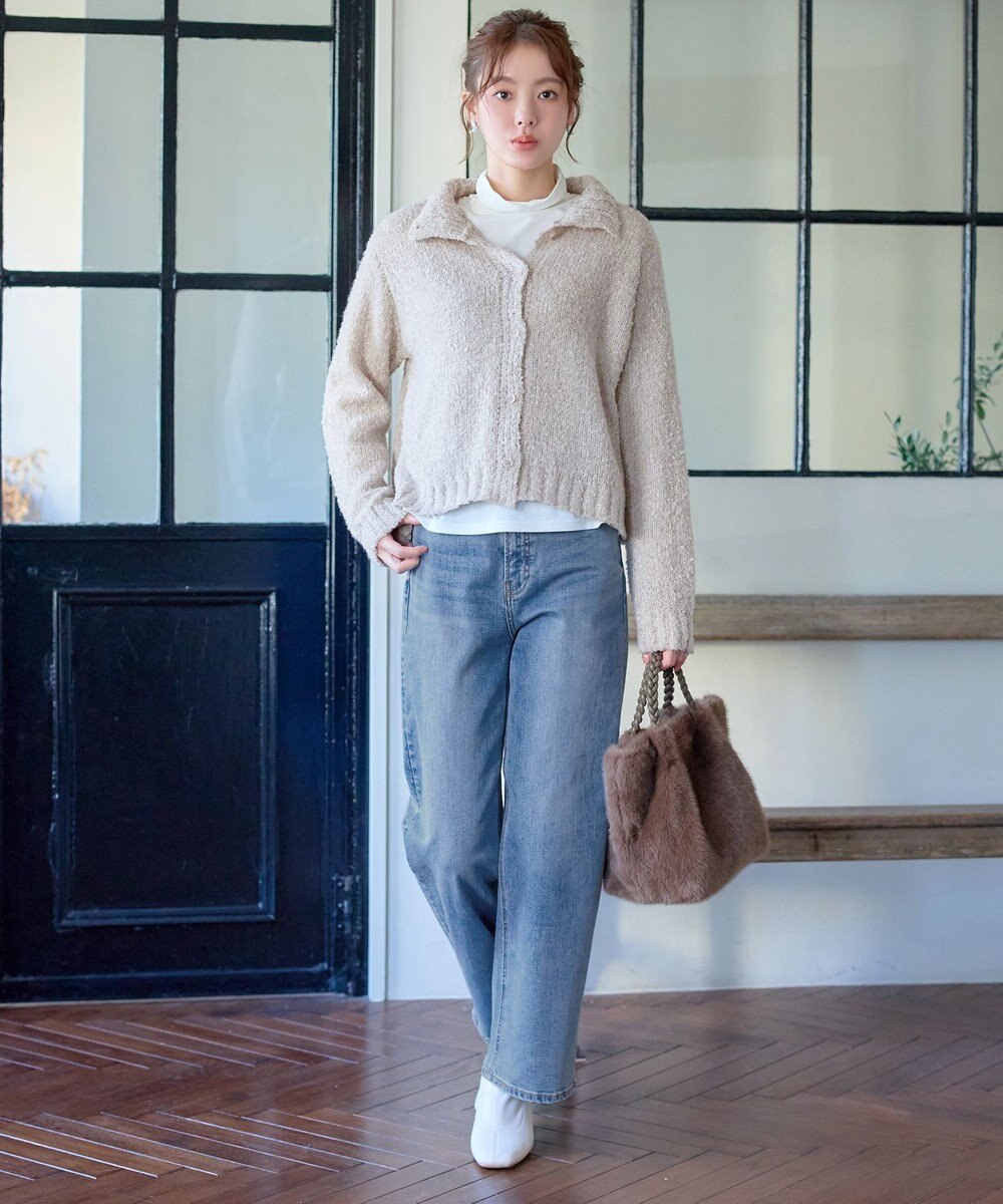 Tiaclasse 【着丈が選べる】ハイネックブークレカーディガン 