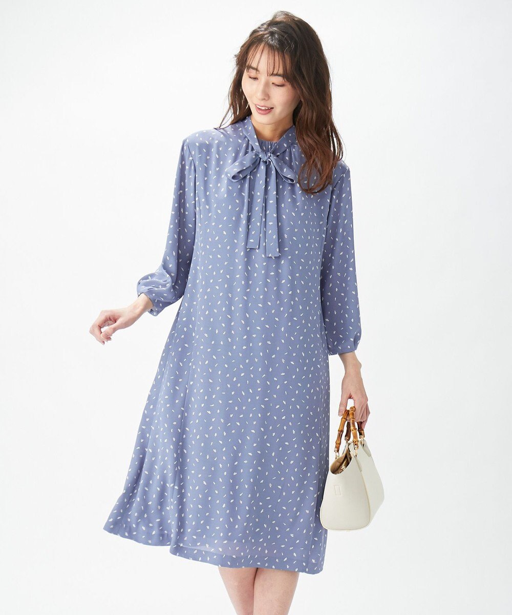 J.PRESS LADIES L 【洗える】フェザージオメトリックプリント ワンピース サックスブルー系5