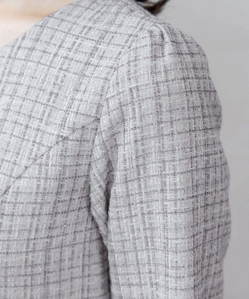 Tiaclasse 絶妙なMIXカラーのツイード素材で存在感溢れるタックワンピース 