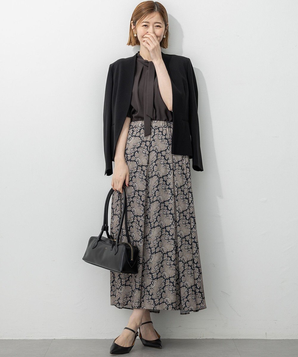 23区 【セットアップ対応/洗える】トリアセダブルジョーゼット ノーカラー ジャケット 