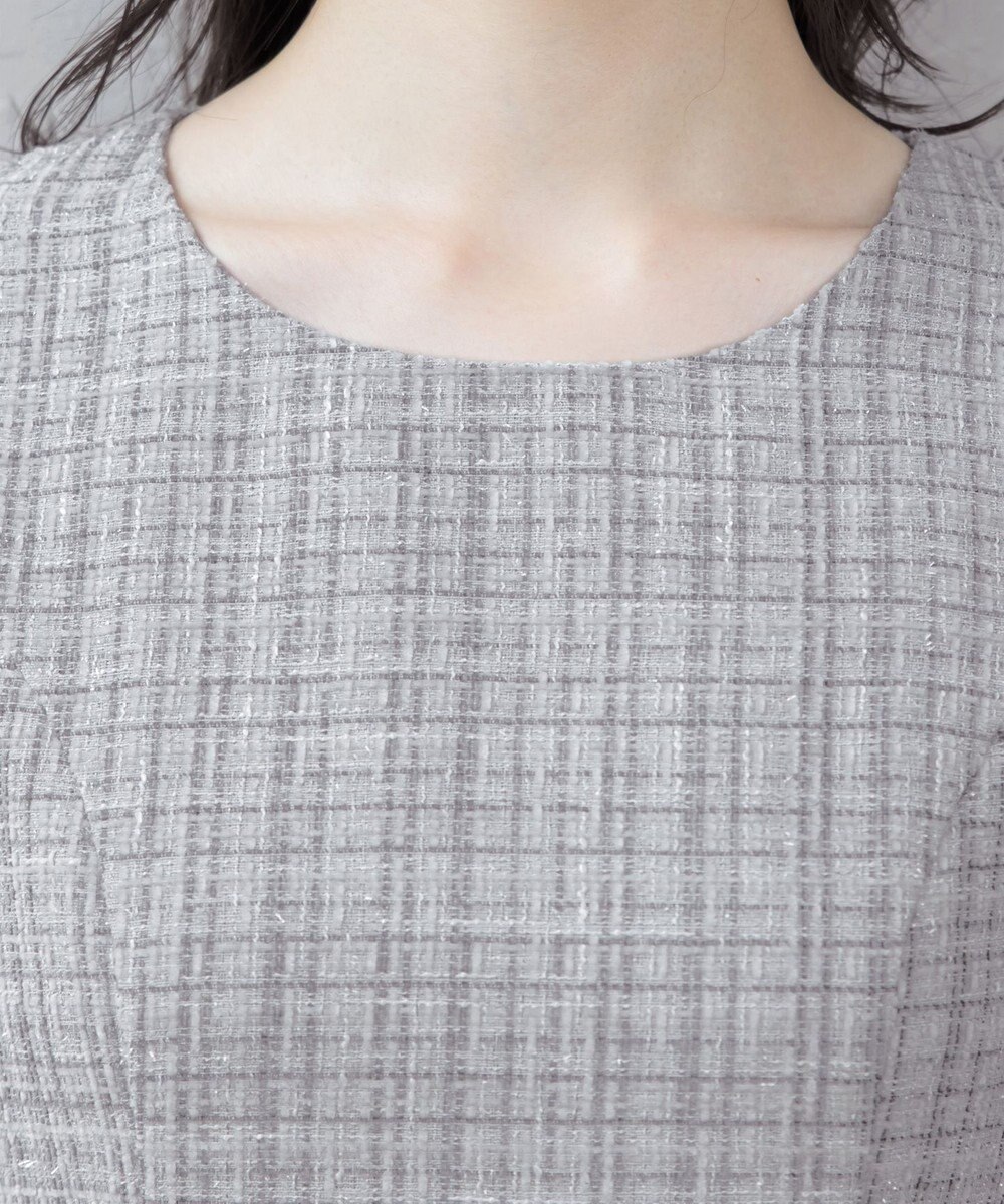 Tiaclasse 絶妙なMIXカラーのツイード素材で存在感溢れるタックワンピース 