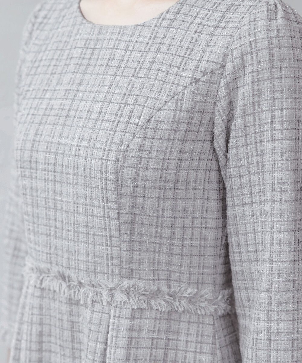 Tiaclasse 絶妙なMIXカラーのツイード素材で存在感溢れるタックワンピース 