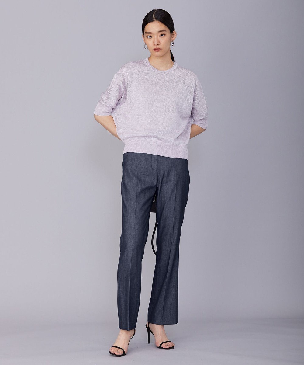 ICB L 【WEB限定カラーあり・洗える】ペーパーブレンドシャインニット 五分袖プルオーバー 