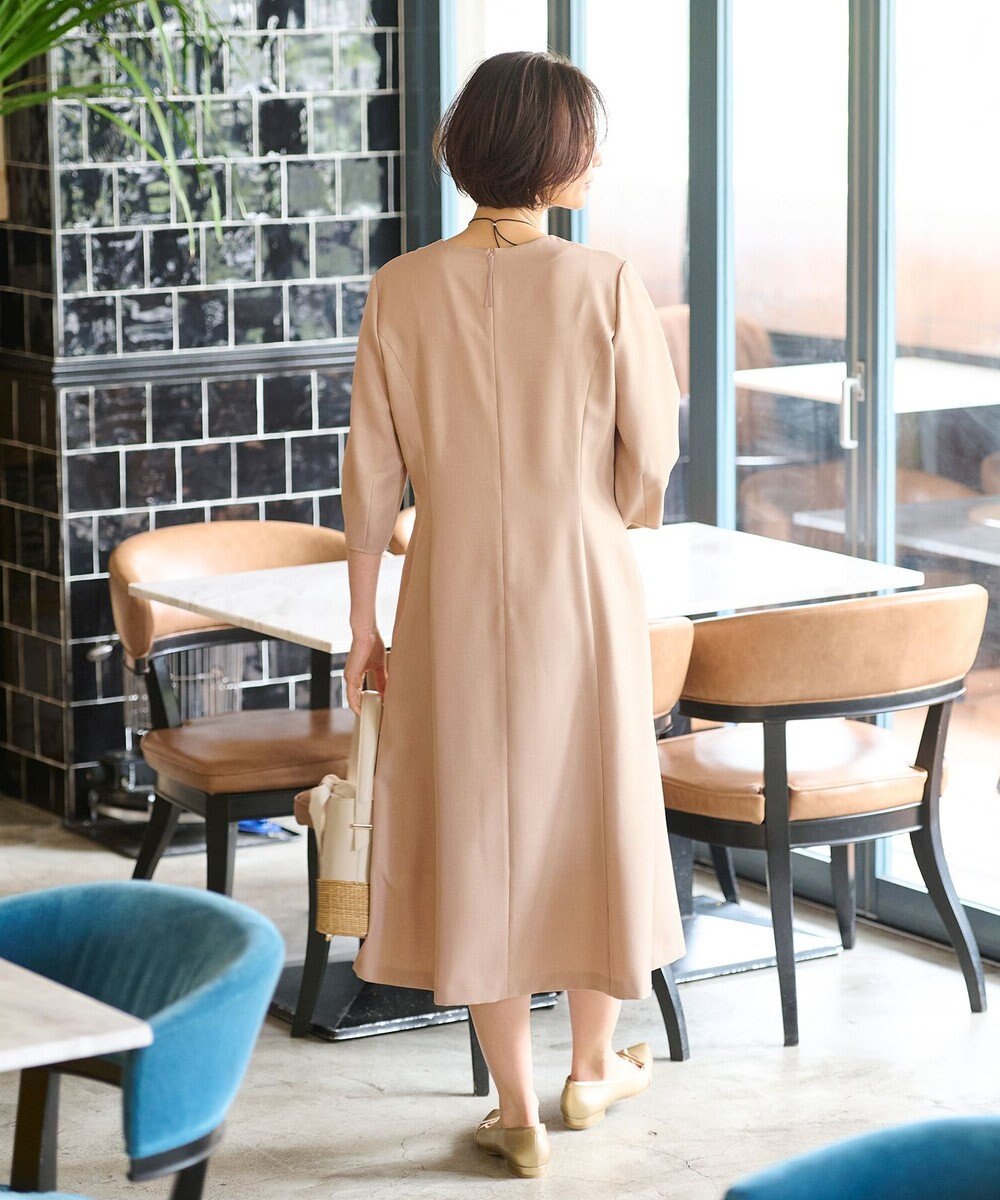 自由区 【接触冷感・速乾・UVケア・撥水・防シワ・XSサイズあり】リネンライクツィルVネック ワンピース 