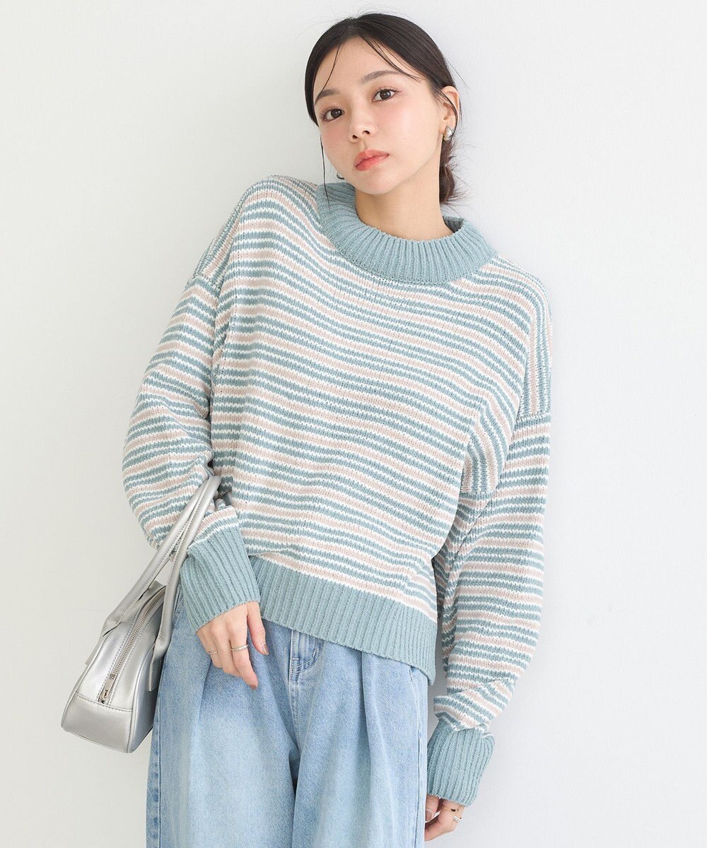 earth music&ecology マルチボーダーベロアモールプルオーバー 