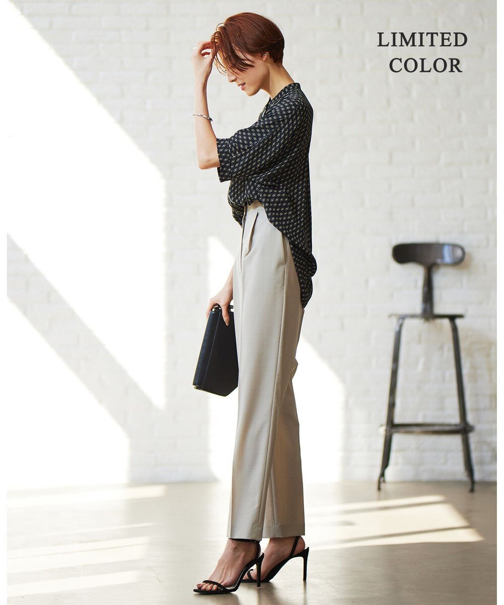 ICB 【人気のため新色追加・WEB限定カラーあり】BackSatinAmunzen 5分袖バンドカラーブラウス 