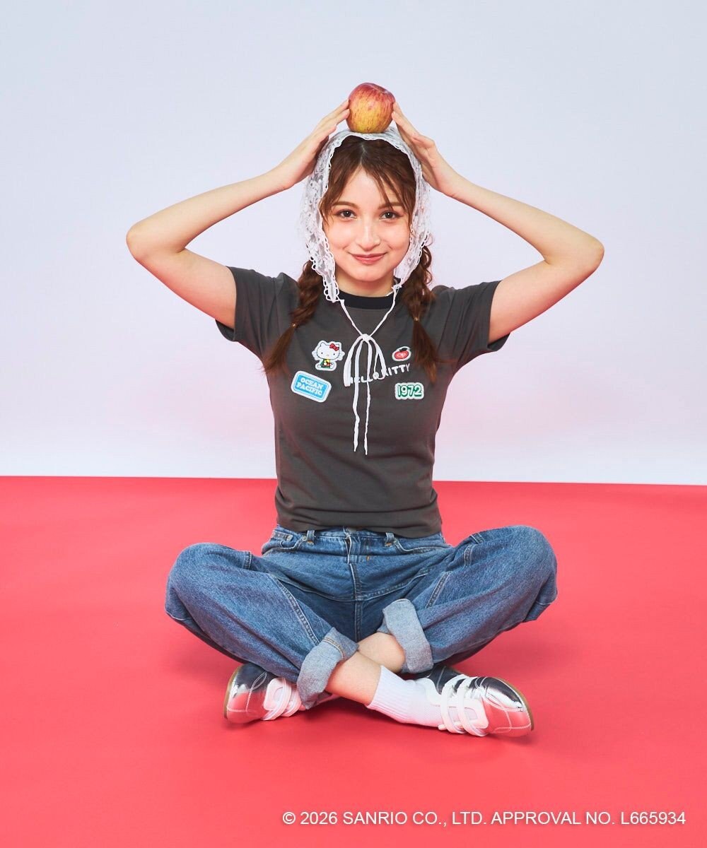 OP／FILA 【Ocean Pacific×ハローキティ】ワッペンリンガーチビTシャツ 